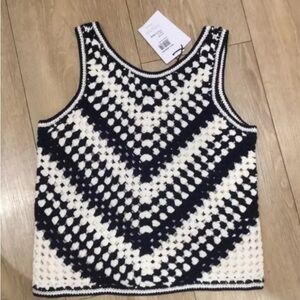 Reiss Sabrina Crochet Vest | Navy & Ivory | NWT | Size M (US 8/UK 10)